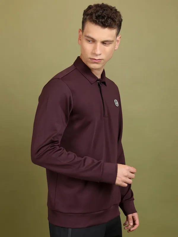  Highlander Men Burgundy High Neck Pullover Sweatshirts