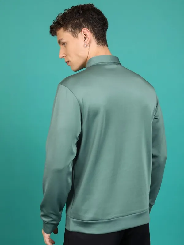  Highlander Men Green Polo Collar Pullover Sweatshirts