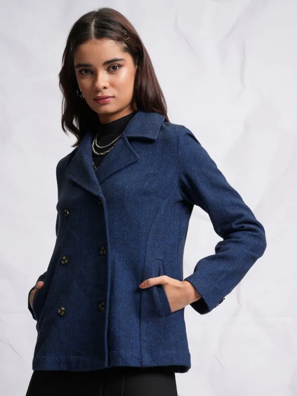  Tokyo Talkies Women Blue Open Front Jacket Jackets