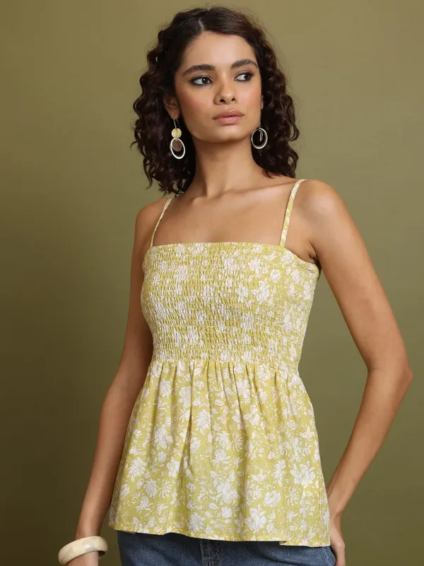  Vishudh  Women Yellow Printed Peplum Tops