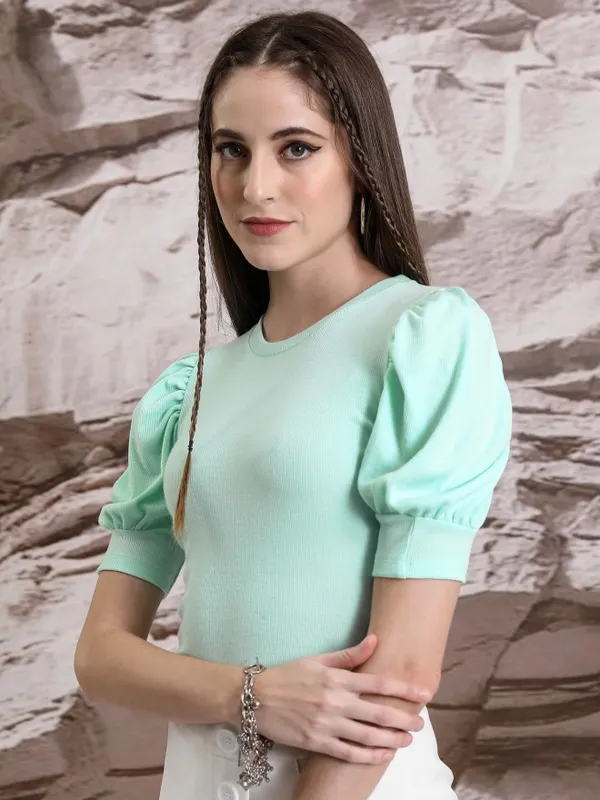  Tokyo Talkies Women Green Solid Fitted Tops