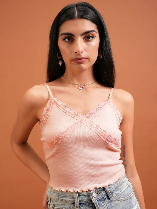  Tokyo Talkies Women Pink Solid Fitted Tops