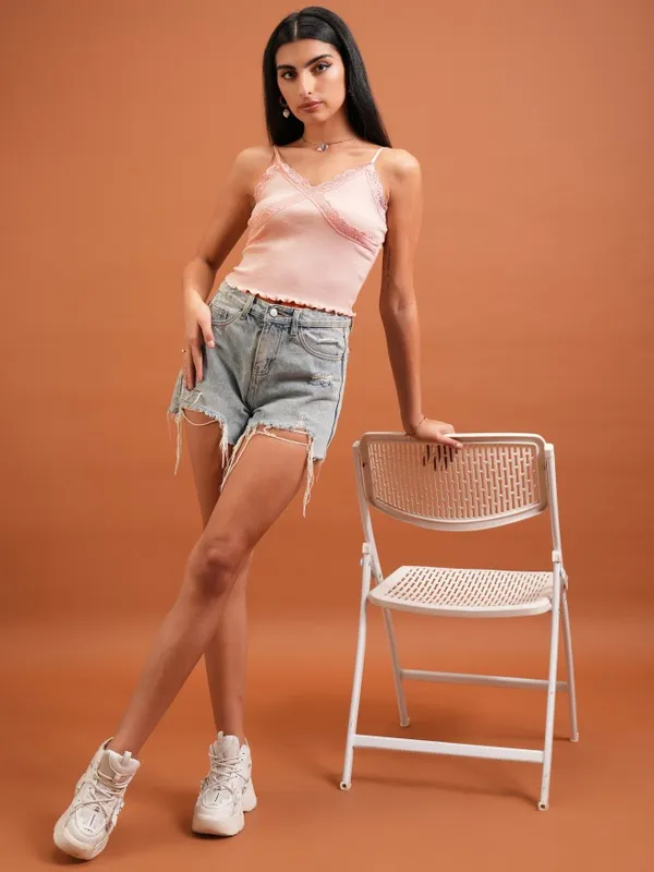  Tokyo Talkies Women Pink Solid Fitted Tops