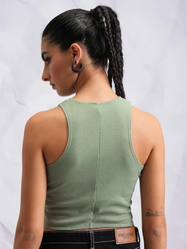  Tokyo Talkies Women Olive Printed Fitted Tops