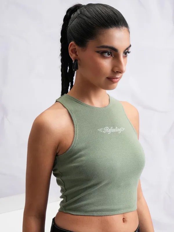  Tokyo Talkies Women Olive Printed Fitted Tops