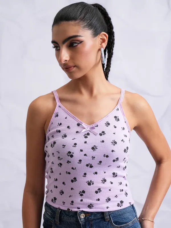  Tokyo Talkies Women Lavender Printed Fitted Tops