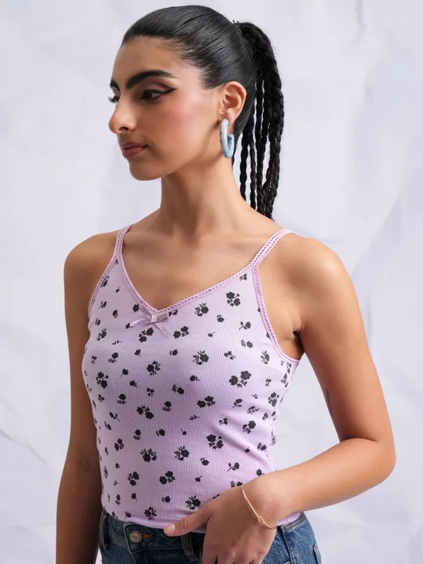  Tokyo Talkies Women Lavender Printed Fitted Tops