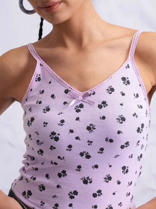  Tokyo Talkies Women Lavender Printed Fitted Tops