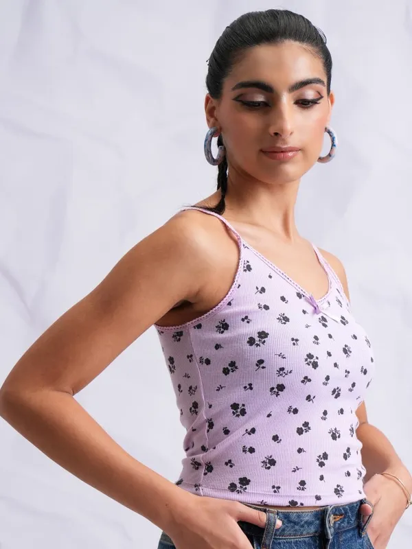  Tokyo Talkies Women Lavender Printed Fitted Tops