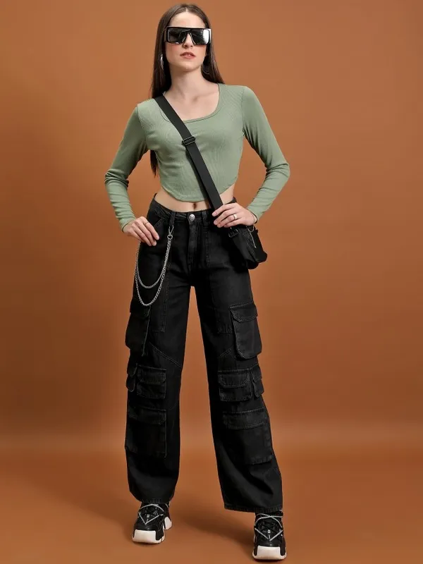 Tokyo Talkies Women Olive Solid Fitted Top