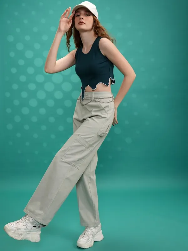 Tokyo Talkies Women Green Solid Fitted Top