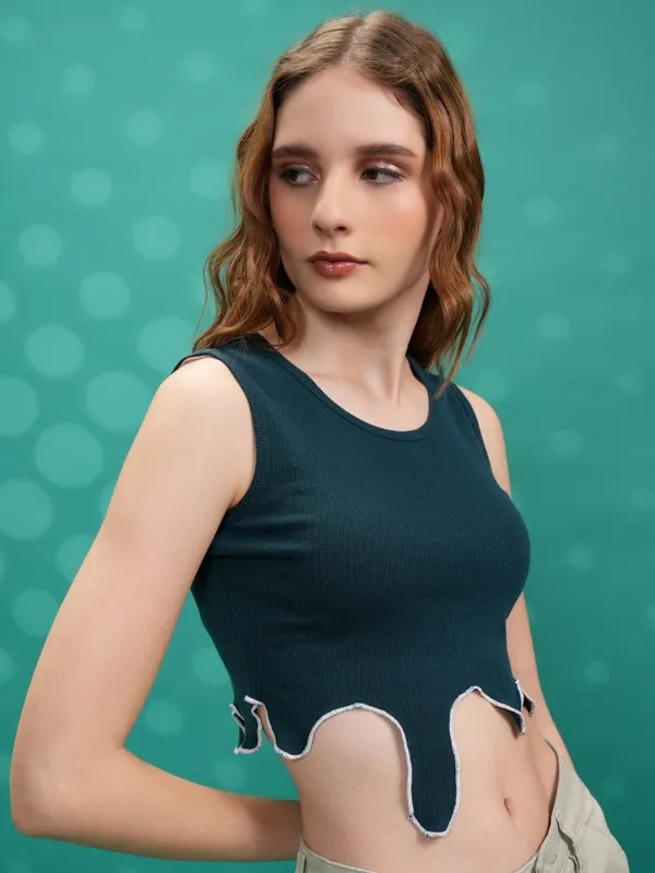 Tokyo Talkies Women Green Solid Fitted Top