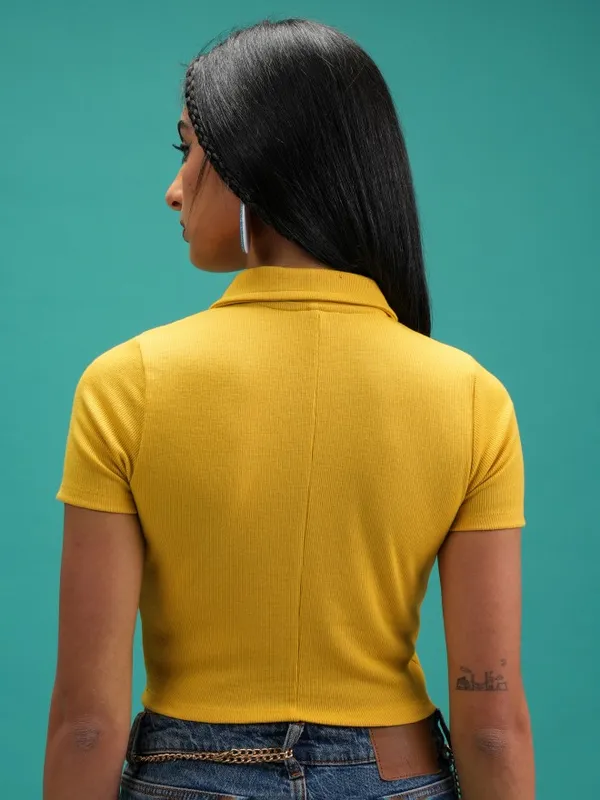 Tokyo Talkies Women Mustard Solid Shirt Style Top