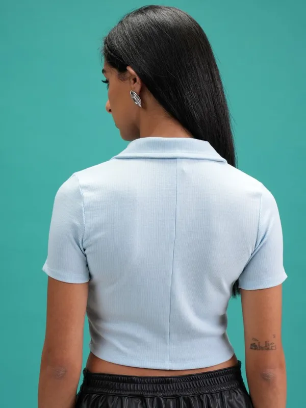 Tokyo Talkies Women Blue Solid Regular Top