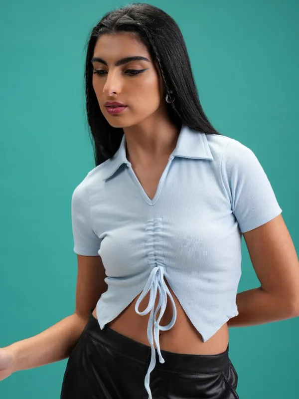 Tokyo Talkies Women Blue Solid Regular Top