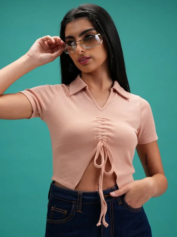 Tokyo Talkies Women Nude Solid Regular Top