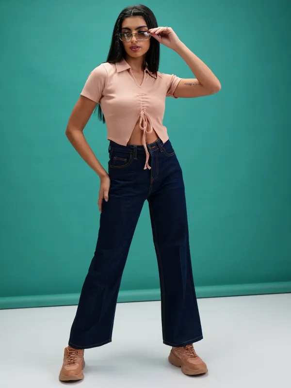 Tokyo Talkies Women Nude Solid Regular Top