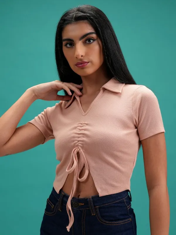 Tokyo Talkies Women Nude Solid Regular Top