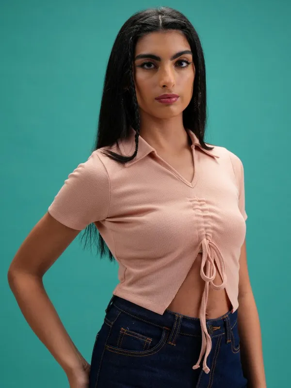 Tokyo Talkies Women Nude Solid Regular Top