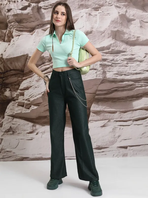  Tokyo Talkies Women Green Solid Fitted Tops