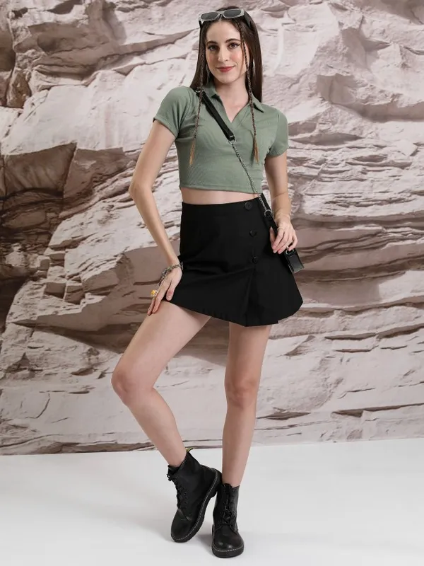 Tokyo Talkies Women Olive Solid Fitted Top