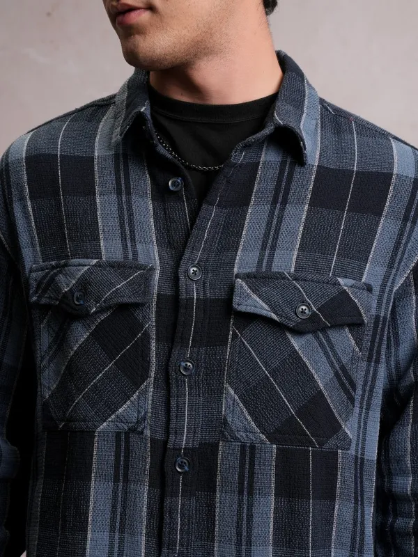  Locomotive Men Navy Blue Checked Oversized Fit Casual Shirts