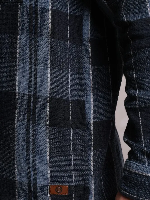  Locomotive Men Navy Blue Checked Oversized Fit Casual Shirts