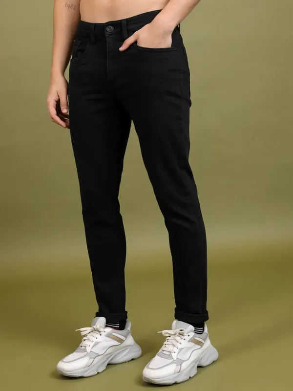  Highlander Men Black Slim Fit Clean Look Jeans