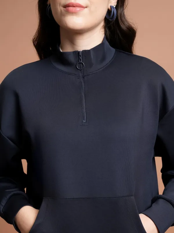 Tokyo Talkies Women Navy Blue Solid Pullover High Neck Sweatshirts