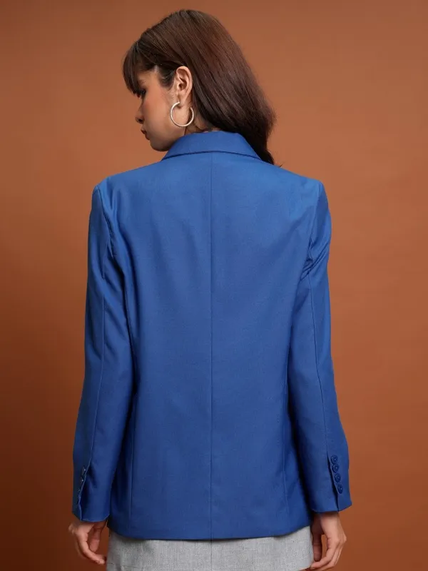 Tokyo Talkies Women Blue Double-Breasted Blazer