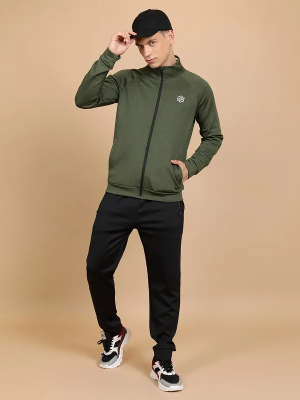  Highlander Men Green High Neck Front-Open Sweatshirts