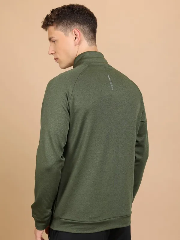  Highlander Men Green High Neck Front-Open Sweatshirts