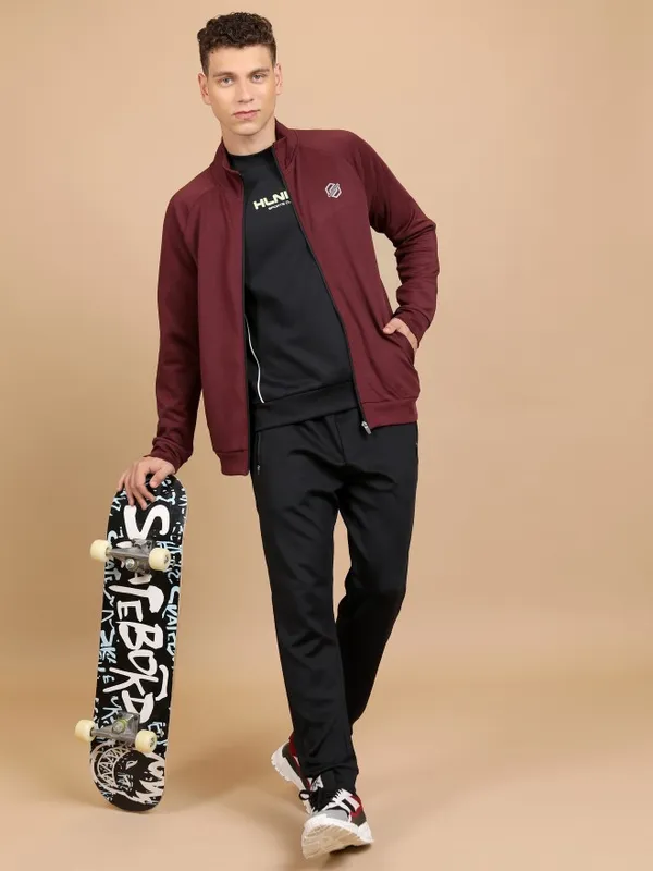  Highlander Men Maroon High Neck Front-Open Sweatshirts