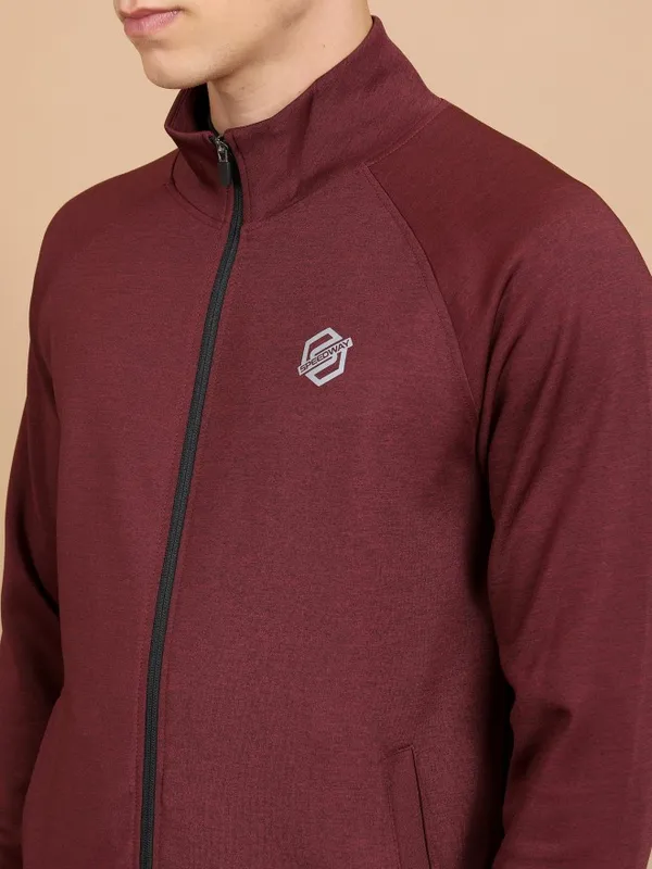  Highlander Men Maroon High Neck Front-Open Sweatshirts