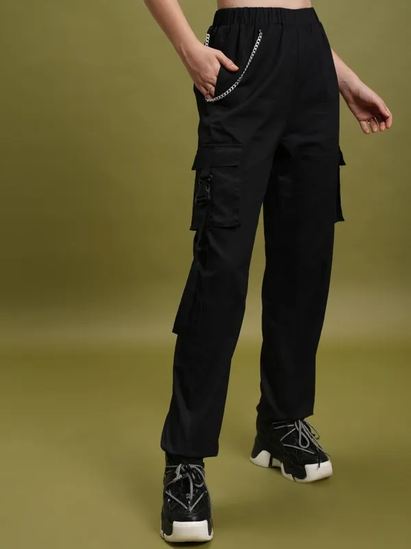 Tokyo Talkies Women Black Solid Regular Fit Cargos
