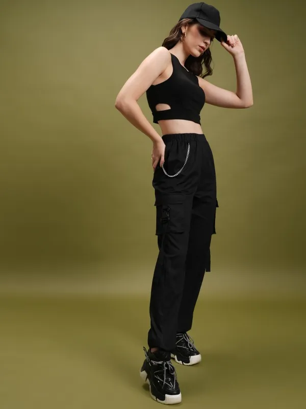Tokyo Talkies Women Black Solid Regular Fit Cargos