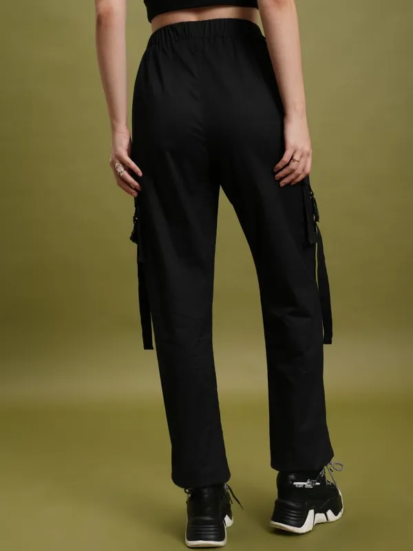 Tokyo Talkies Women Black Solid Regular Fit Cargos