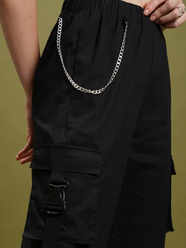 Tokyo Talkies Women Black Solid Regular Fit Cargos
