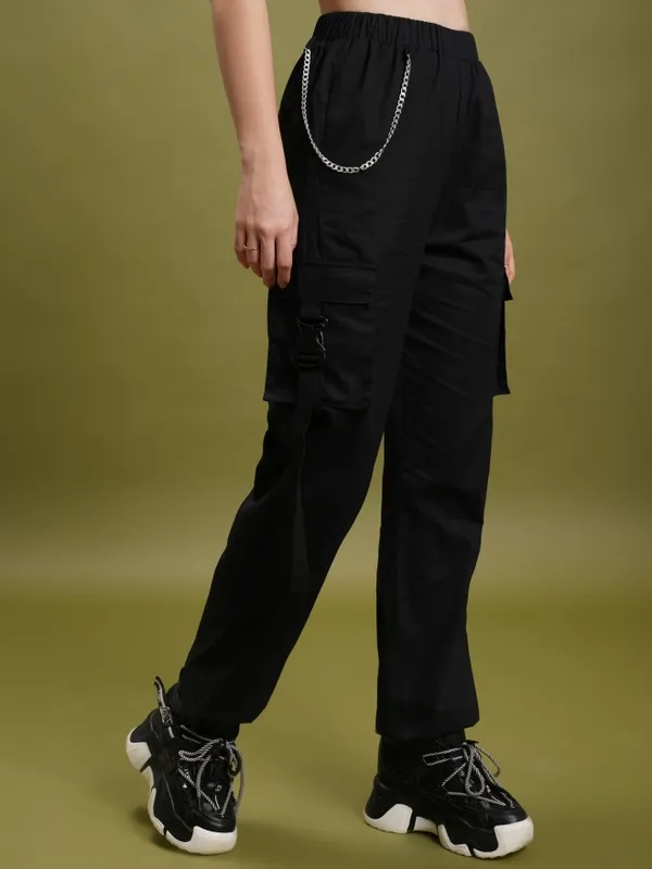 Tokyo Talkies Women Black Solid Regular Fit Cargos