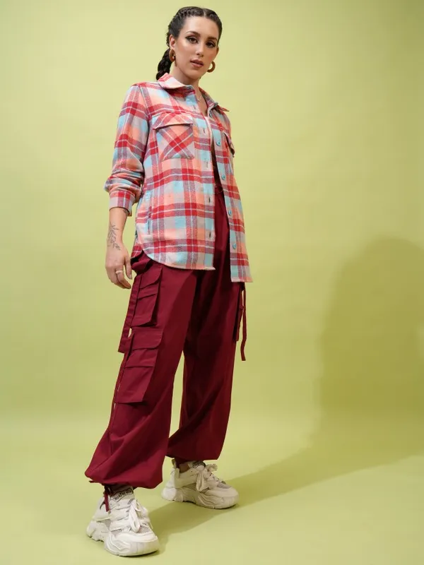  Tokyo Talkies Women Maroon Solid Straight Fit Casual Trousers