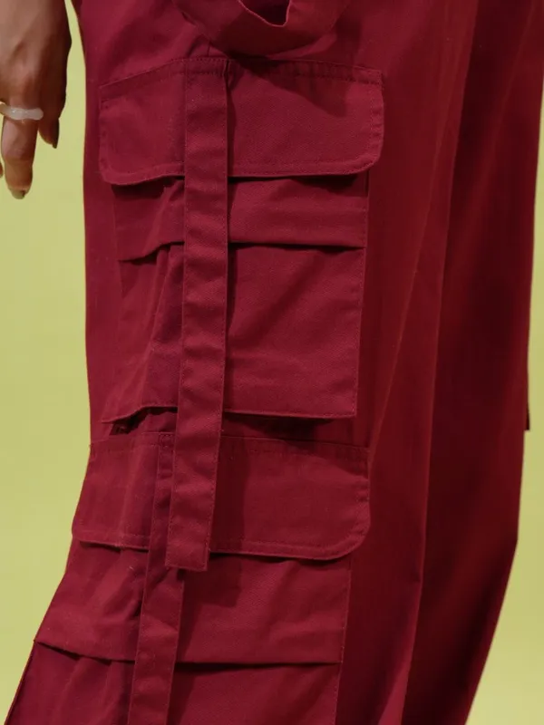  Tokyo Talkies Women Maroon Solid Straight Fit Casual Trousers