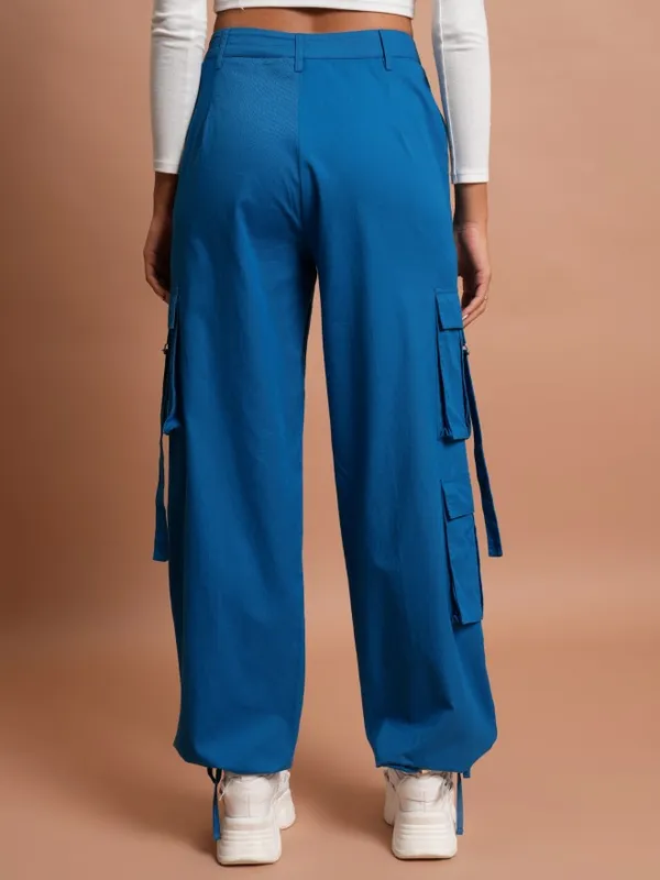  Tokyo Talkies Women Blue Solid Regular Fit Casual Trousers