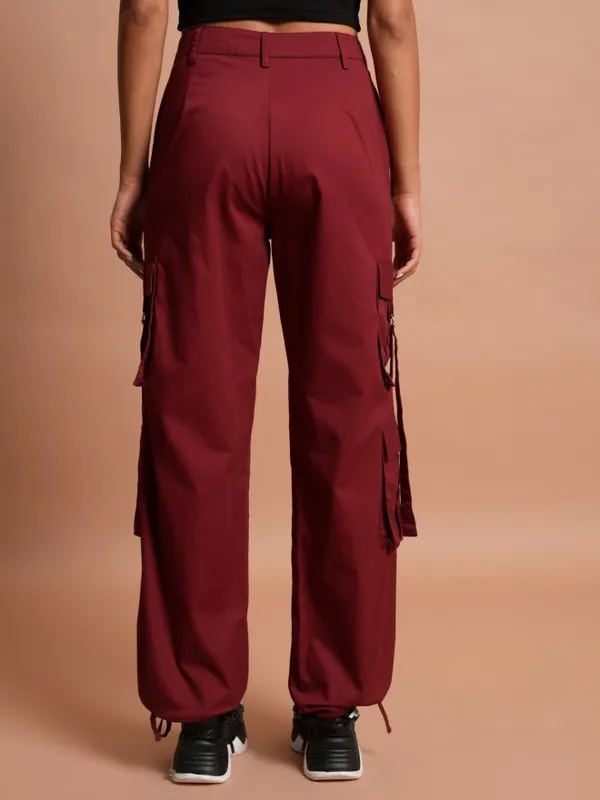  Tokyo Talkies Women Maroon Solid Flared Casual Trousers