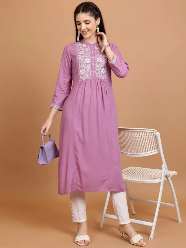  Vishudh Women Mauve Woven Design A-Line Kurtas