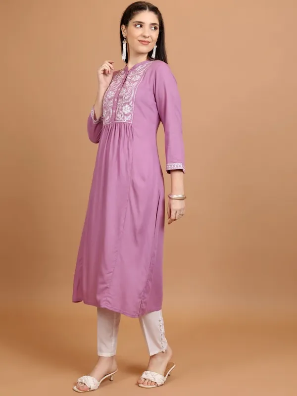  Vishudh Women Mauve Woven Design A-Line Kurtas