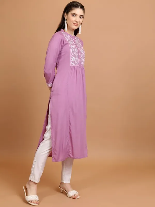  Vishudh Women Mauve Woven Design A-Line Kurtas