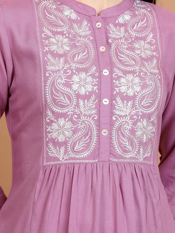  Vishudh Women Mauve Woven Design A-Line Kurtas