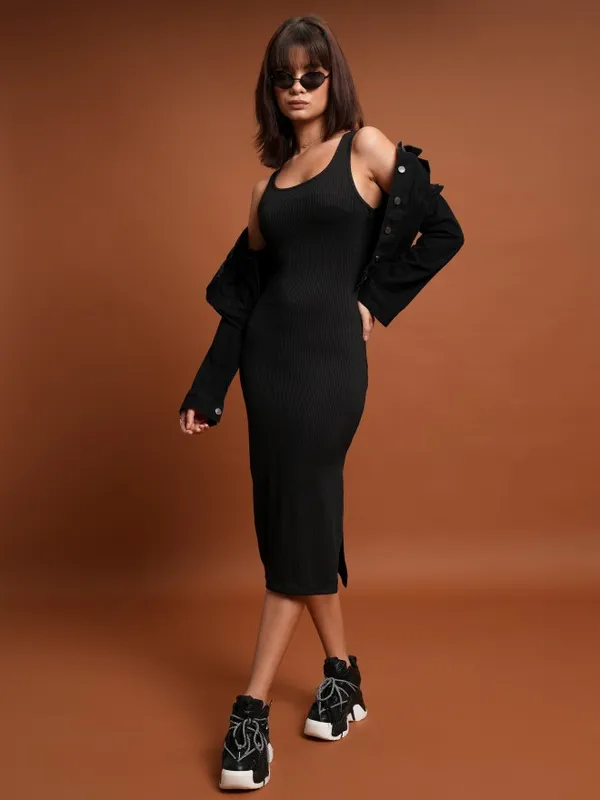 Tokyo Talkies Women Black Solid Bodycon Dress