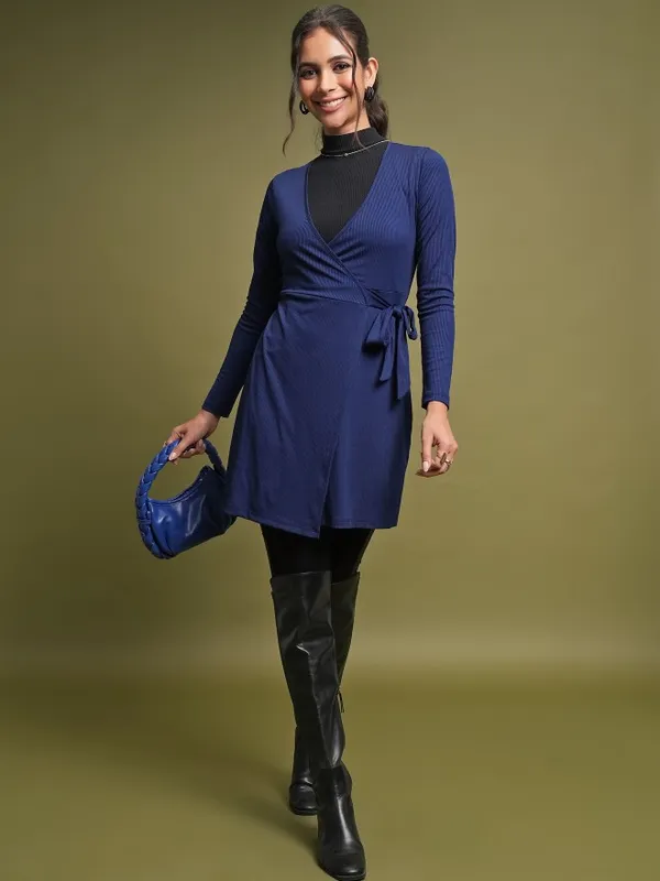  Tokyo Talkies Women Blue Solid Wrap Dresses