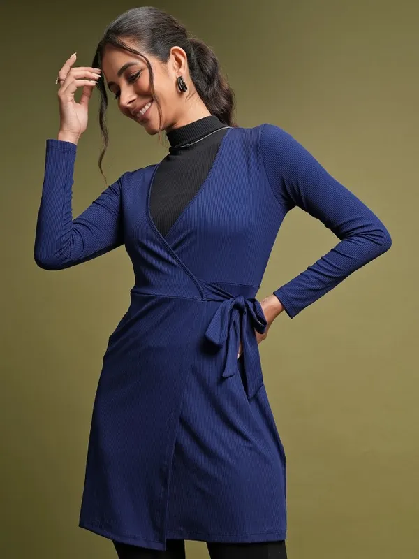  Tokyo Talkies Women Blue Solid Wrap Dresses